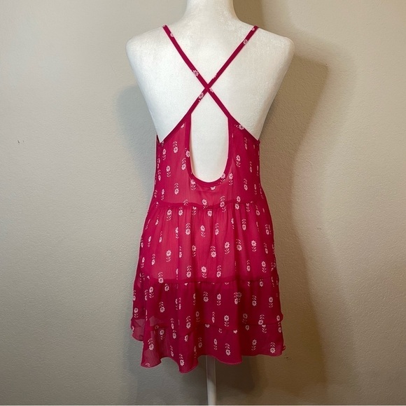 Abercrombie & Fitch Boho Pink Babydoll Strappy Sheer Flowy Shirt Top Size Large - Picture 4 of 8